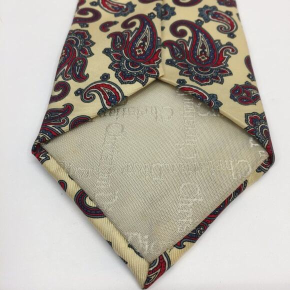VINTAGE CHRISTIAN DIOR Cream Blue Red Paisley Silk Tie - Picture 3 of 5